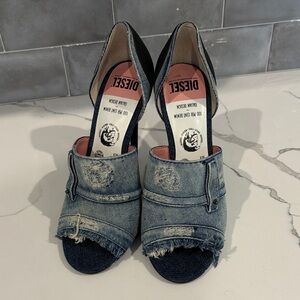Diesel Women's Blue Denim Open-Toe Heels